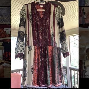 Patterned Anthropologie dress.